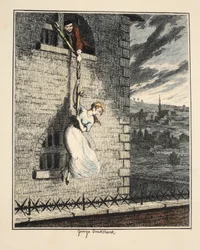 Jack Sheppard in Begleitung von Edgeworth Bess, Flucht aus dem Gefängnis von Clerkenwell, Illustration aus Jack Sheppard: Eine Romanze von William Harrison Ainsworth, veröffentlicht 1839